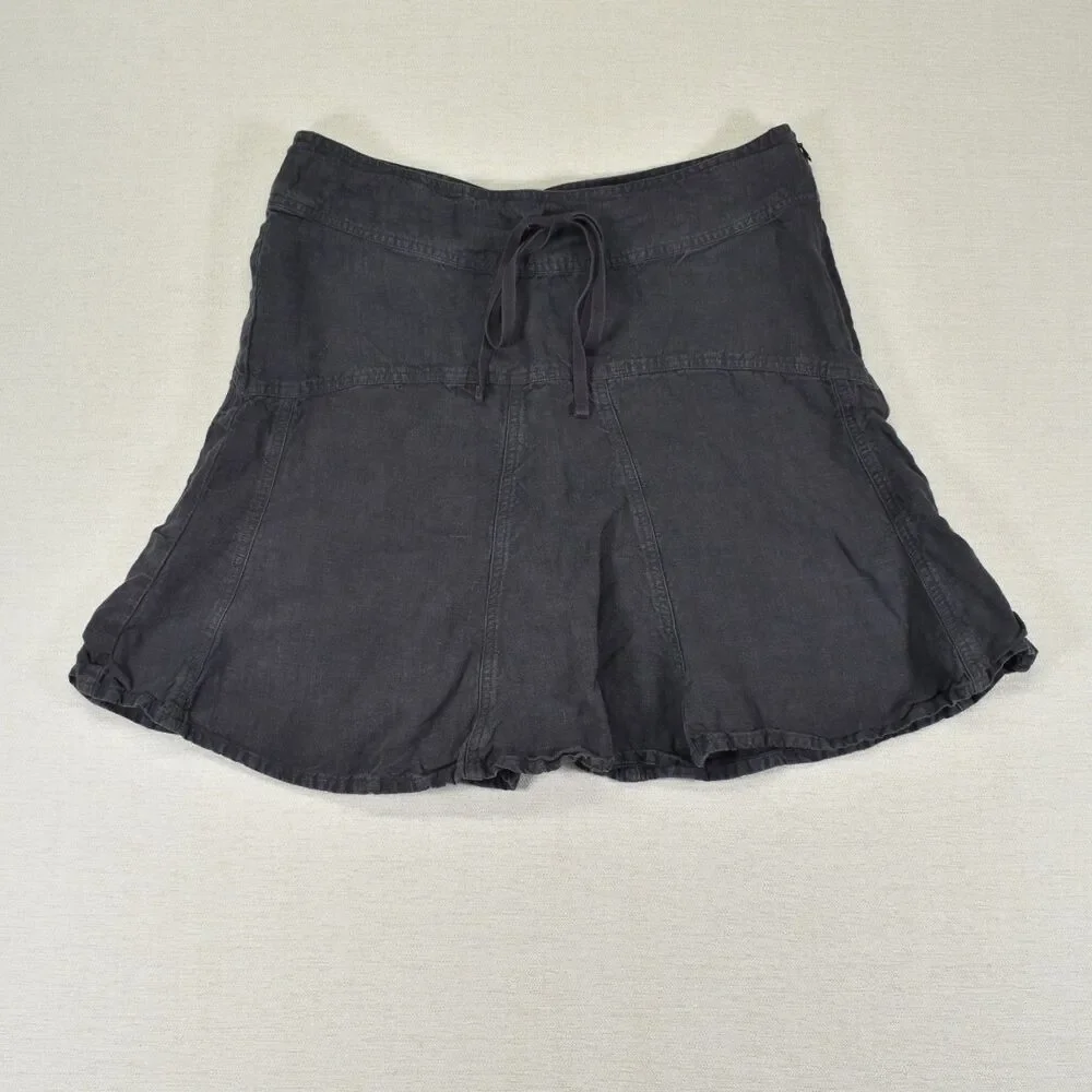 Athleta Linen A-Line Flare Skirt Size 8 Faded Black Drawstring Casual Summer